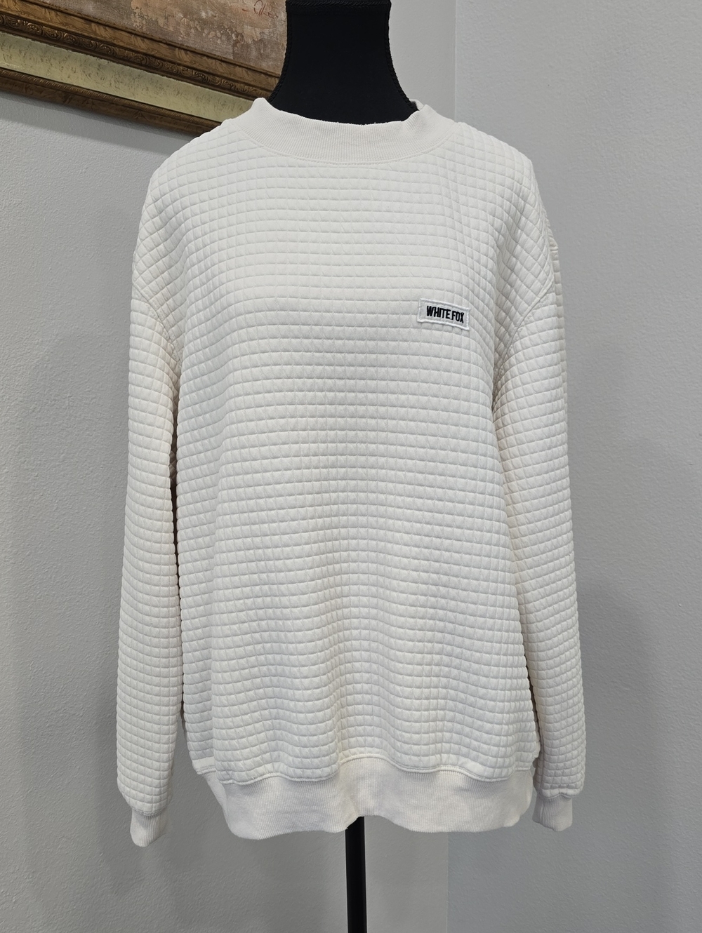 White Fox Cream/Off-White Quilted Crew Sweatshirt - S/M